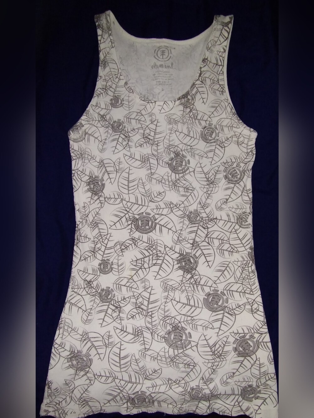 Element White With Gray Leaf & Element Logo All Over Print Ribbed Tank Top Y2K